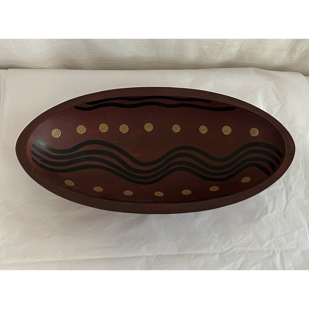 Kathy Graybill Painted Wooden Primitive Folk Art Decorative Oblong Bowl